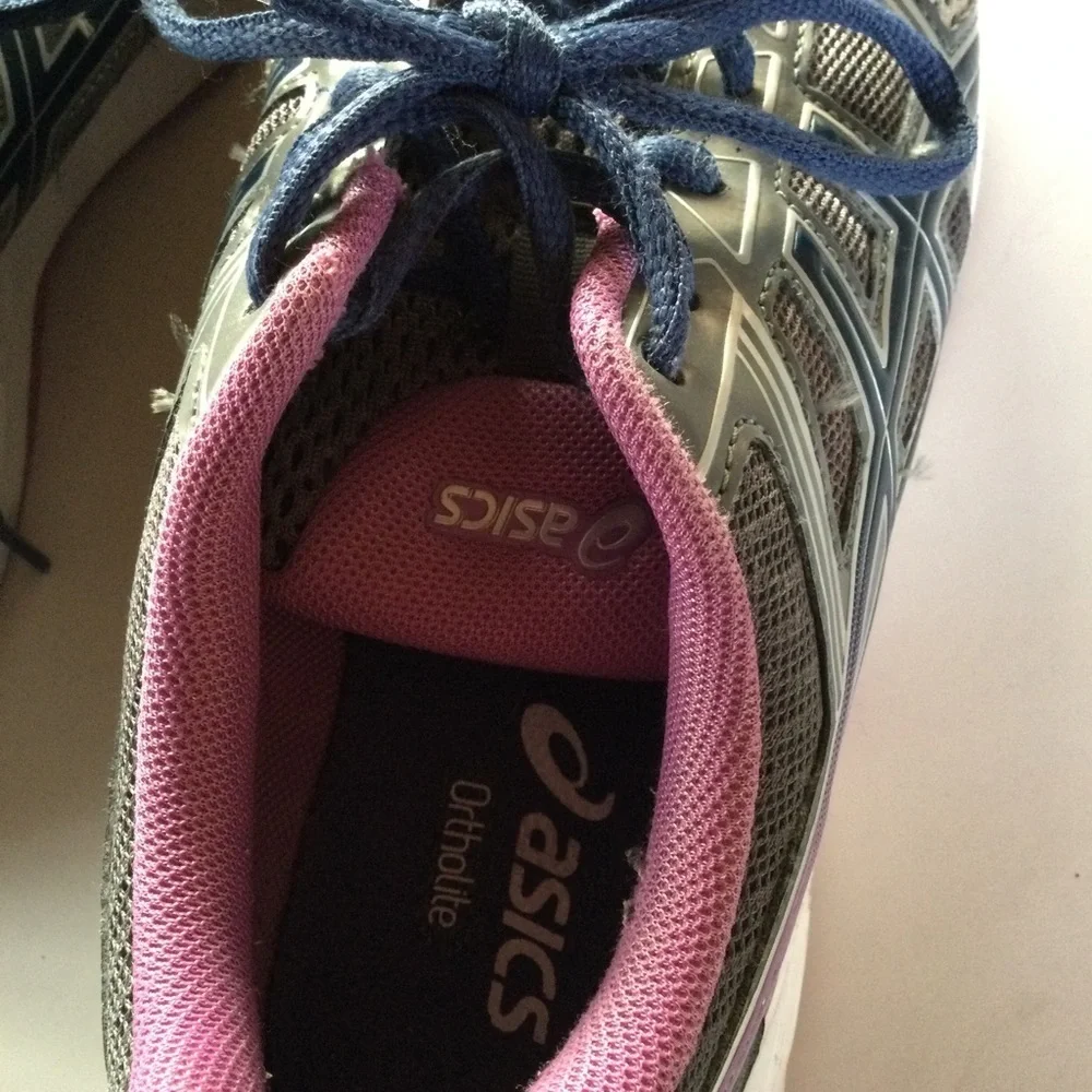ASICS Gel Contend Gray & Blue Canvas Athletic Running Shoes Size 8.5